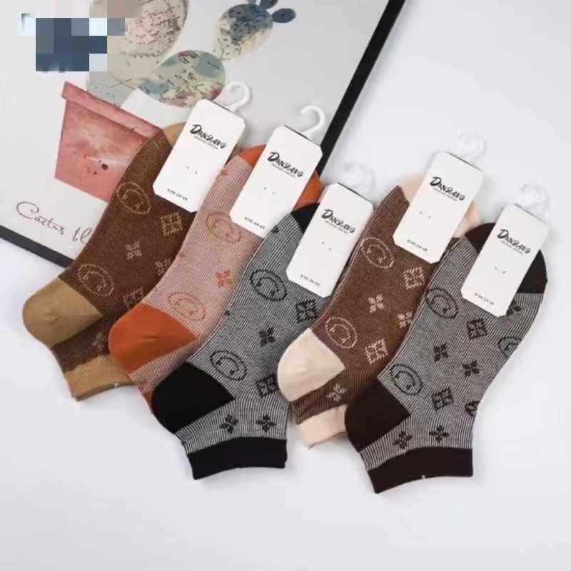 (sét 5 đôi) Tất nữ ngắn cổ phong cách thể thao trẻ trung, hoạ tiết ,chữ gc,  lv, chất cotton mịn.