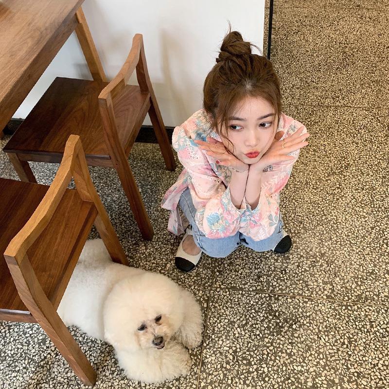 Áo sơ mi voan mỏng dáng ngắn họa tiết hoa thời trang mùa hè mới 2021 cho nữ