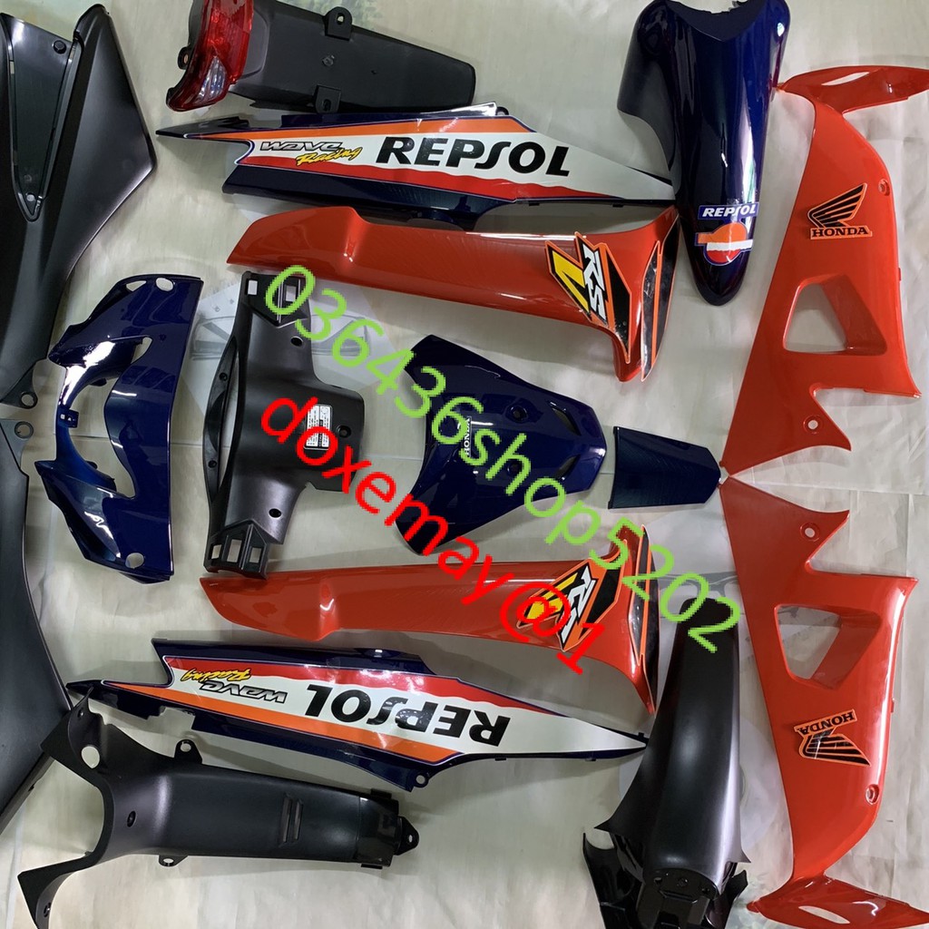Bộ dàn áo xe wave RS -wave REPSOL MÀU xanh cam -wave S -wave 100 và 50cc -đời 2006 đến 2016