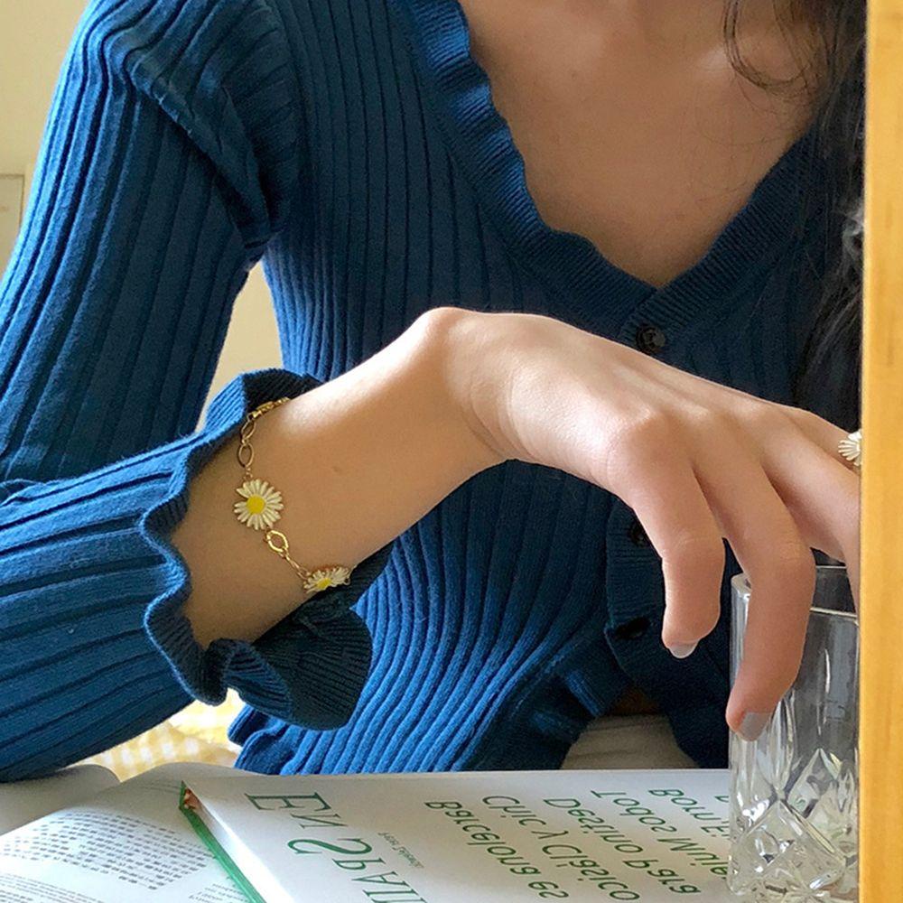 Vòng Đeo Tay Kèm Nhẫn Họa Tiết Hoa Cúc Nhỏ Có Thể Điều Chỉnh Cho Nữ