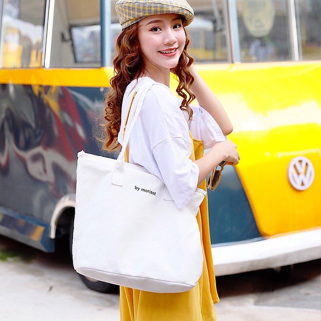 Túi Tote Vải By Morisot YOLA SHOP Túi Vải Canvas To, Size Lớn Có Khóa Kéo Đi Học Đi Làm, Đi Chơi, Du lịch TUIV.003