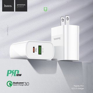 Củ sạc nhanh iphone 2 cổng usb và type c PD 18W qc 3.0 cốc sạc quick charge hoco c80 - cục sạc Chính Hãng