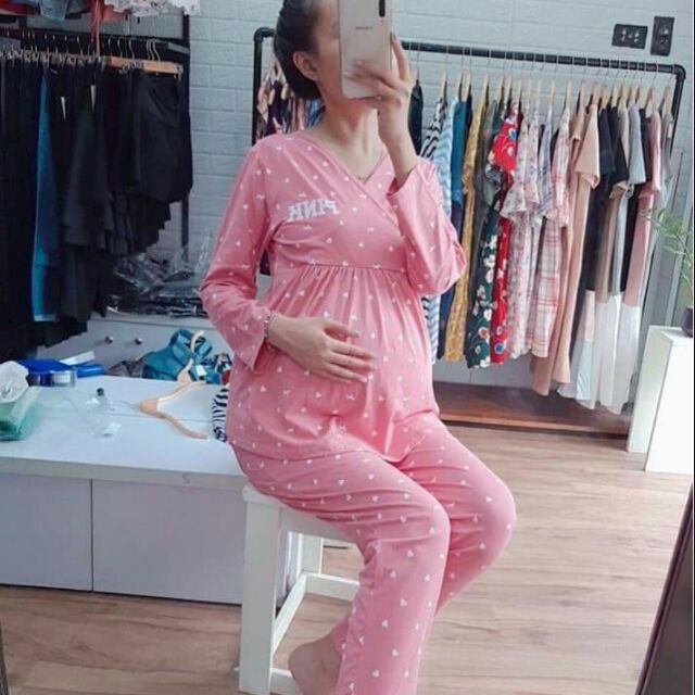 Bộ bầu kết hợp sau sinh thun cotton hàng chuẩn  y hình bao chất cho khách,  100/100 cotong  không bai sù,  nhăn,  nhão ạ