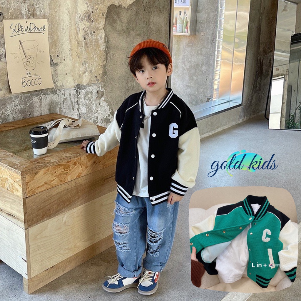 Áo Khoác Bomber Bé Trai Goldkids312 Áo Bóng Chày Trẻ Em Thu Đông 2022
