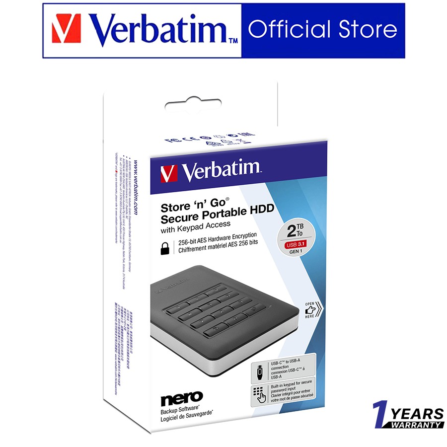 Ổ cứng di động Verbatim 2.5' USB 3.0 w/Keypad Access 2 TB (Đen)