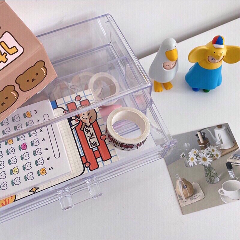 Tủ Trong Suốt Mini Để Bàn Đa Chức Năng Có Ngăn Kéo.