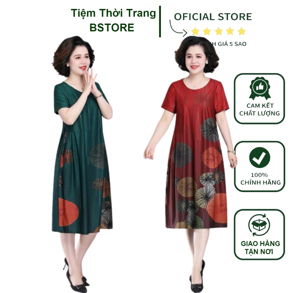 Đầm Trung Niên Chất Lụa Hai Màu Siêu Mat Kiểu Dáng Sang Trọng Phù Hợp Với Lứa Tuổi