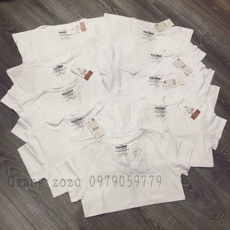 Áo phông pull trơn basic cổ tim có túi ngực 100% chất vải cotton mịn mát xuất dư