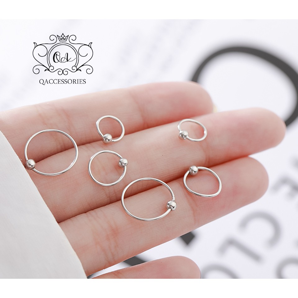 Khuyên tai bạc bi tròn vòng khoen vành đeo mũi môi bông tai nam kẹp vành S925 MINIMAL Silver Earrings QA SILVER