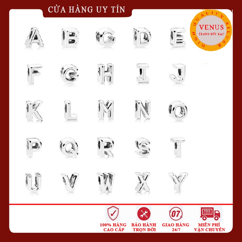 ♧❉○Charm chữ cái bằng bạc 925 dạng đúc- Trang sức Venus