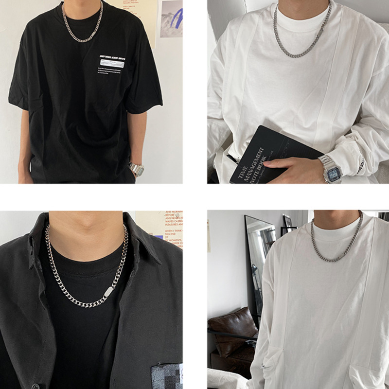 Dây Chuyền Thép Titan Mặt Vuông Tròn Cá Tính 191001Dây Chuyền Thiết Kế Đơn Giản Phong Cách Hip Hop Cá Tính