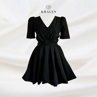 [Gửi Đơn Sau Tết] Đầm váy mini KHALES Alice tay lỡ cổ V vải tarfta đen