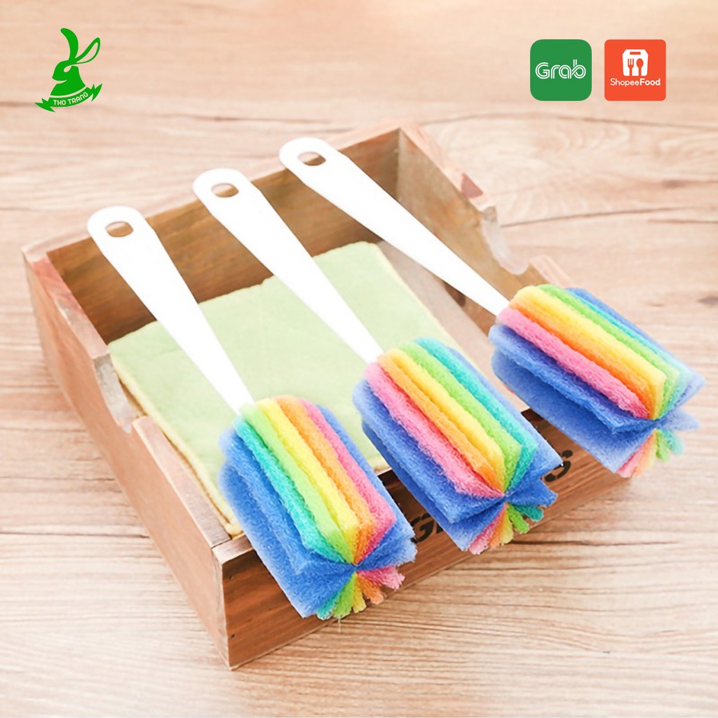 Cây cọ rửa ly cốc, bình sữa 7 màu tạo bọt tiện lợi