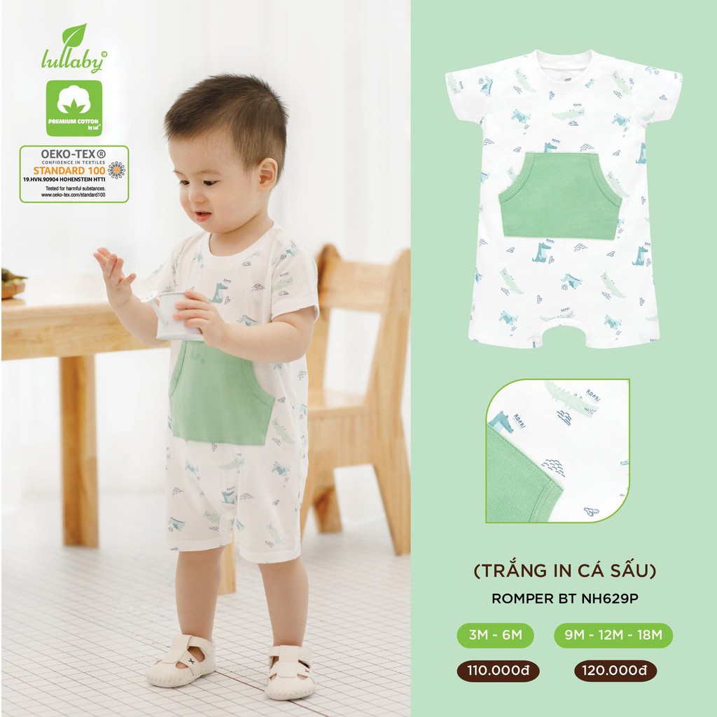 Romper, Body liền quần cộc bé trai/gái Lullaby NH629P (Sz 3-12m)