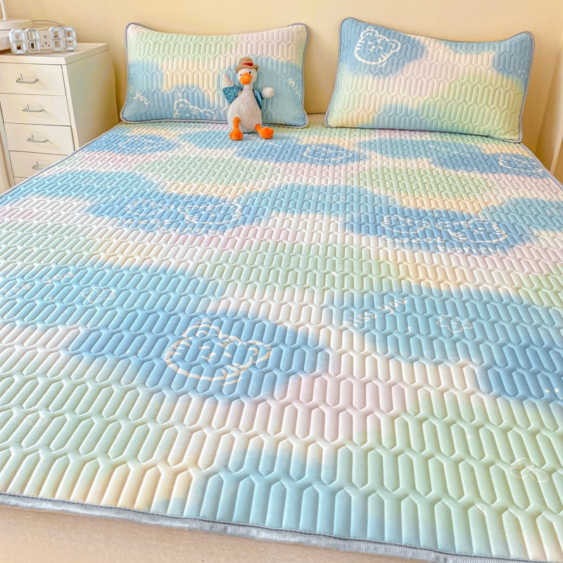 Bộ Thảm Lót Giường Ba Món Bằng Cao Su Lụa Mát Có Thể Giặt Sạch