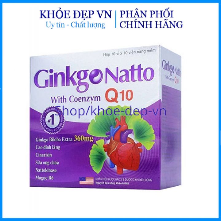 Hoạt huyết tăng cường trí nhớ Gingo Natto With Coenzym Q10 giảm đau đầu, hoa mắt, chóng mặt – Hộp 60 viên