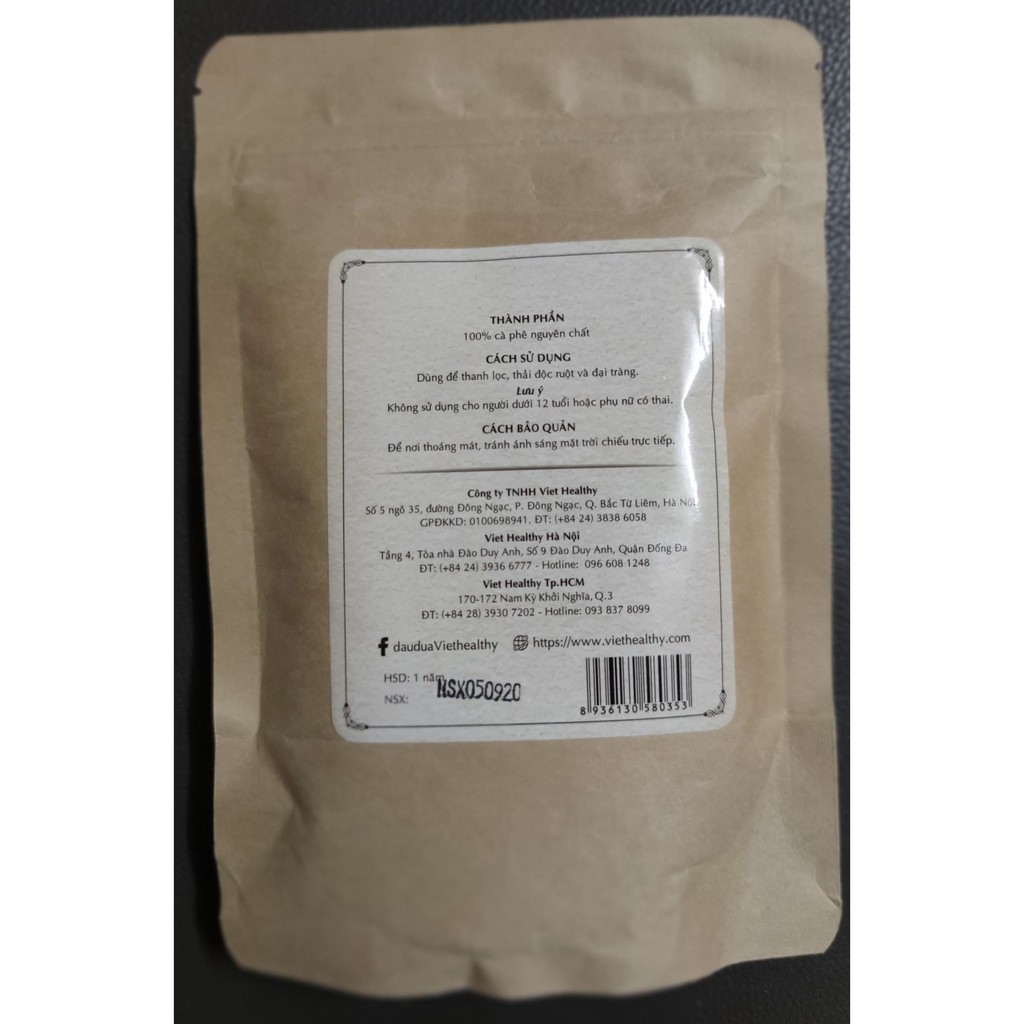 coffee enema 500g Viet Healthy, bột caphe enema, thải độc cà phê, thải độc đại tràng, súc rửa ruột