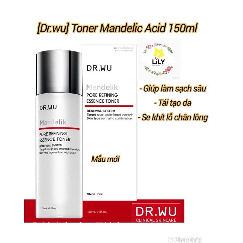 Dr Wu Toner Mandelic Acid giúp làm sạch sâu, tái tạo da , se khít lỗ chân lông 150ml