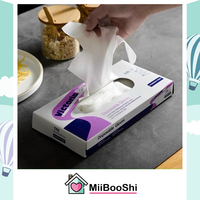 Găng tay nhà bếp nấu ăn dùng 1 lần hộp 100 cái Victoriabay siêu dày siêu dai đa năng tiện lợi MiibooShi PVN17576