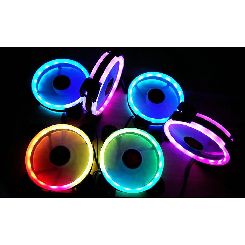Bộ 1, 3,5,6 Quạt LED RGB Coolmoon Sunshine Dual Ring Tặng Bộ Hub Kết Nối Nguồn Và Điều Khiển -DC3444