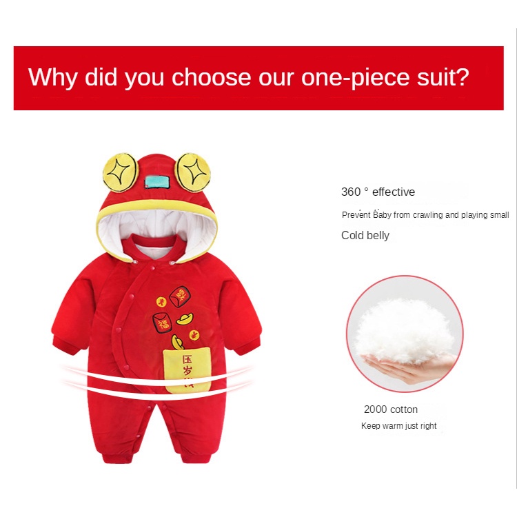 Bộ Áo Liền Quần Bằng Vải Cotton Dày In Mèo May Mắn Hoạt Hình Dành Cho Bé Trai Gái 0-24 Tháng
