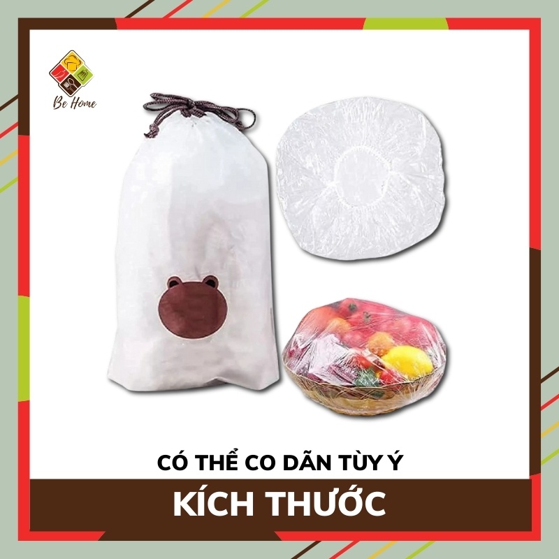 Màng Bọc Thực Phẩm co dãn siêu bền BEHOME Màng Bọc Đồ Ăn Có Chun Co Dãn Túi  Gấu [Gói 100c]