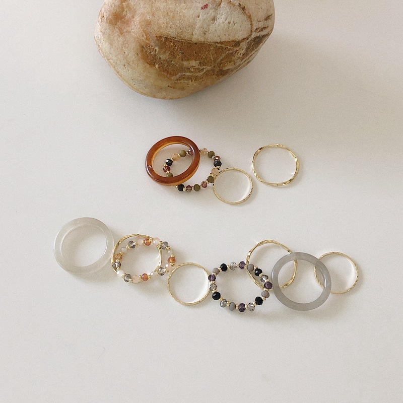 Bộ nhẫn bằng nhựa resin có loại xâu hạt cườm đơn giản thanh lịch thời trang