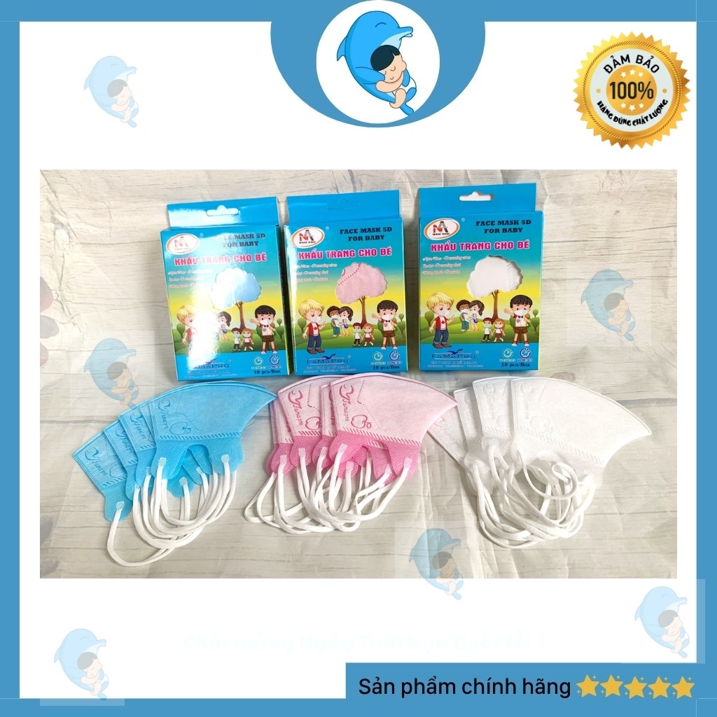 Hộp 10 Khẩu Trang Y Tế Kháng Khuẩn, Chống Tia UV Cho Trẻ Em 5D Mask FAMAPRO Nam Anh