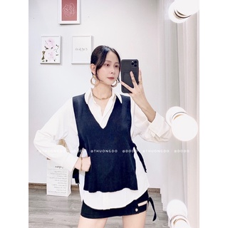 Set áo gile len cổ V + Sơ mi