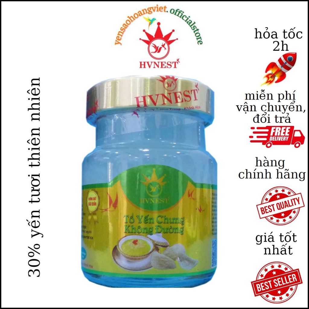 Yến sào Hoàng Việt không đường 30% - nước yến Khánh Hòa, hũ chưng sẵn cao cấp 70ml, tốt cho người tiểu đường, người già
