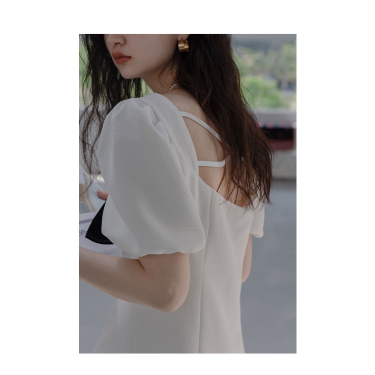 Đầm Chữ A Tay Phồng Thắt Nơ Eo Phong Cách Hàn Quốc Thời Trang Dành Cho Nữ