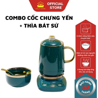 COMBO Cốc Chưng Yến, Cốc Hầm Đa Năng Kèm Thìa Bát Sứ Cùng Màu YOLO HOME
