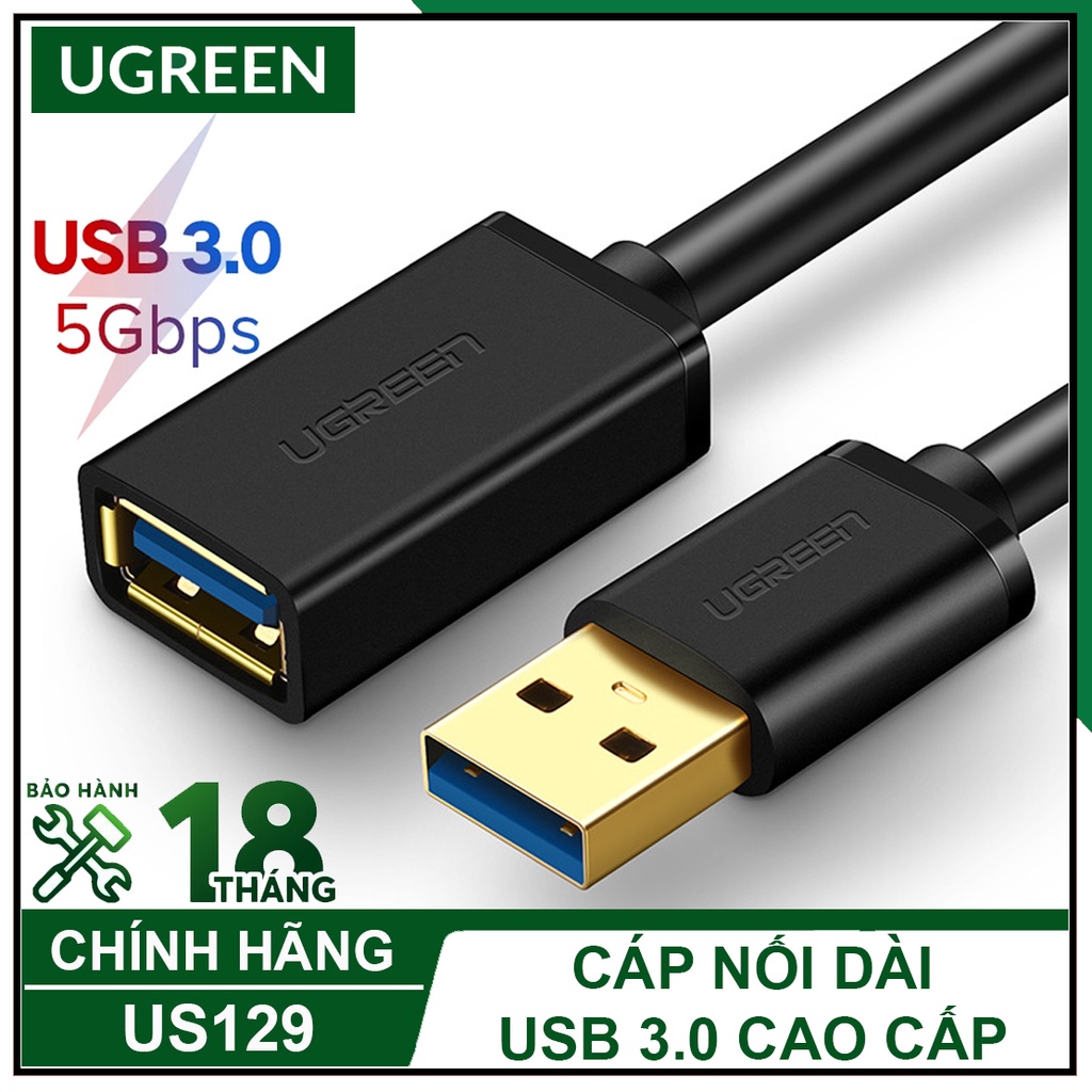 Cáp Nối Dài USB 3.0 Cao Cấp, UGREEN US129 Chính Hãng, Tốc Độ Truyền 5Gbps