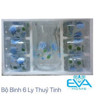 Bộ Bình 6 Ly Thủy Tinh Hoa Văn Cao Cấp