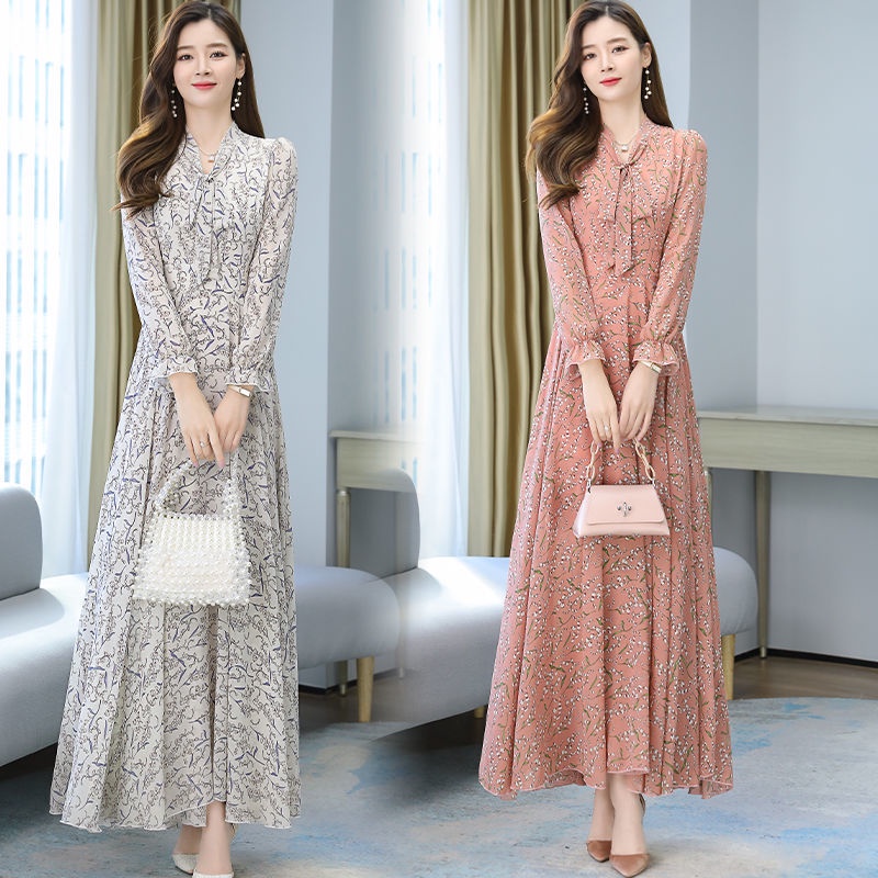 Đầm Dài Vải Voan Tay Dài Chiết Eo Siêu Thần Tiên Phong Cách Mùa Xuân Và Mùa Thu Dành Cho Nữ 2022