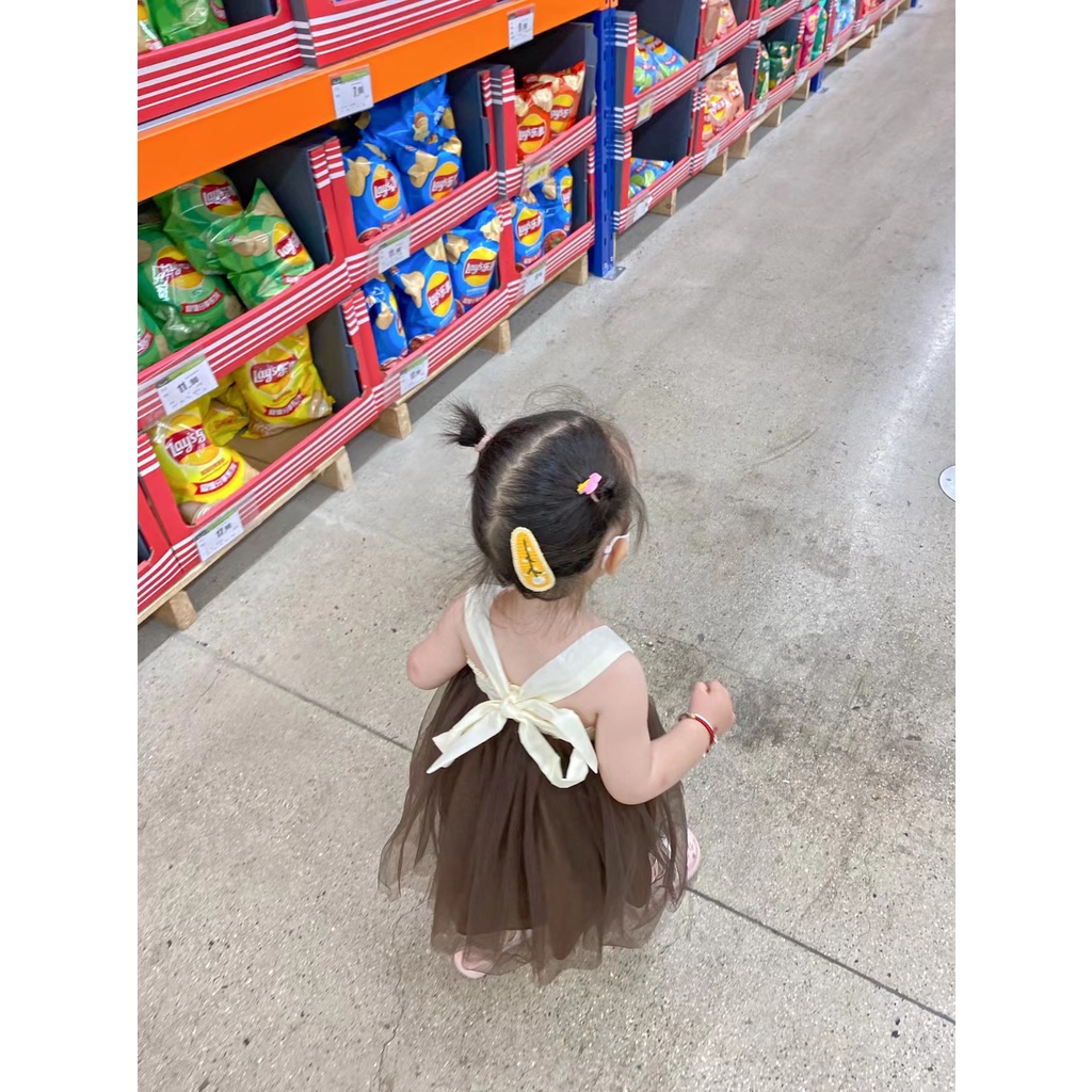 Đầm Công Chúa Hai Dây Hở Lưng Thắt Nơ Phong Cách Hàn Quốc Ngọt Ngào Thời Trang Mùa Hè Cho Bé Gái