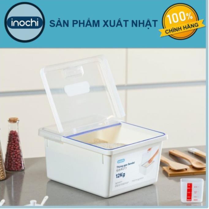 Thùng Đựng Gạo Cao Cấp Inochi Sendai 12 KG - Nắp Nhựa Kín Kháng Khuẩn Chống Ẩm Thông Minh Đạt Tiêu Chuẩn Nhật Bản