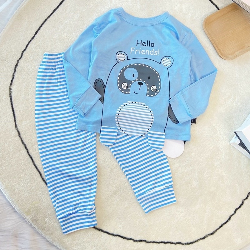 Bộ Quần Áo Dài Tay Minky Mom Thun Lạnh Thoáng Mát Hoạ Tiết Động Vật Sinh Động, Quần kẻ