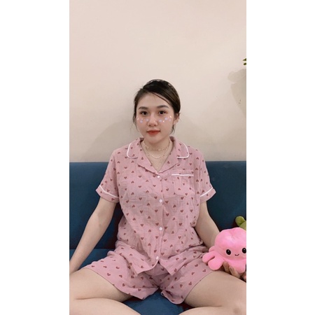 Bộ pịama cộc bộ mặc nhà chất xô muslin cao cấp 2023 đồ bộ cực mát