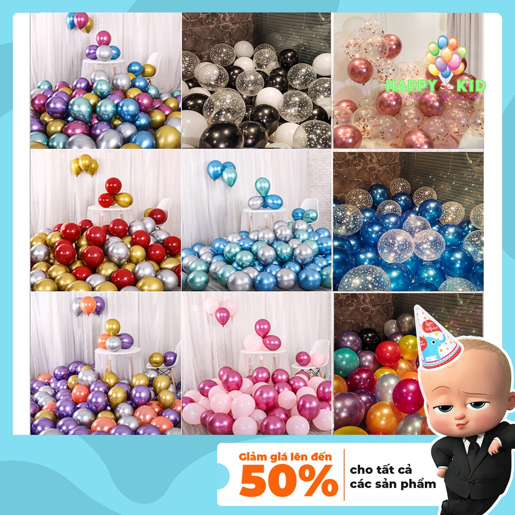 Set 30 bóng bay mix màu trang trí sinh nhật thôi nôi đầy tháng phòng cưới HAPPYKID S30BMM