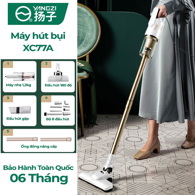 Máy hút bụi cầm tay gia dụng Yangzi XC77A lực hút cực khỏe 16000pa tặng kèm đầu hút chăn đệm chuyên dụng