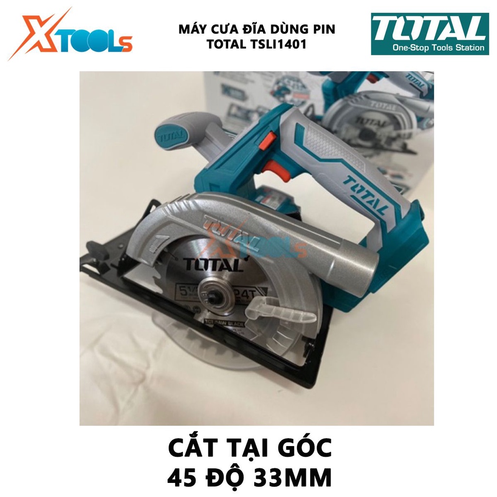 Máy cưa gỗ cầm tay dùng pin 20V TOTAL TSLI1401 Máy cưa đĩa đường kính đĩa 140-150mm, tốc độ 3600rpm, khả năng cắt tối đa