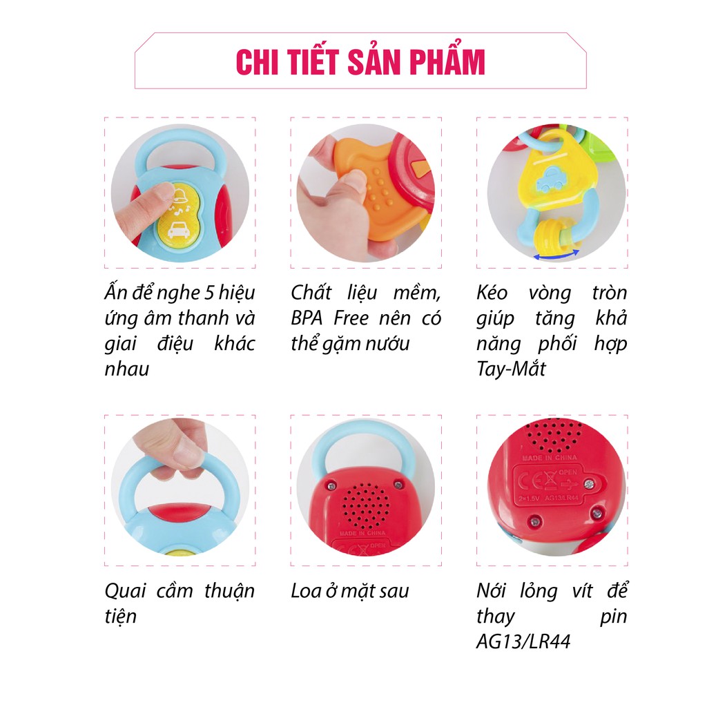 Chìa khóa đồ chơi phát nhạc kiêm gặm nướu Winfun 0185, nhựa cao cấp an toàn cho bé