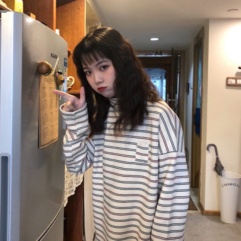 Áo thun dài tay sọc ngang phong cách Hàn Quốc | BigBuy360 - bigbuy360.vn