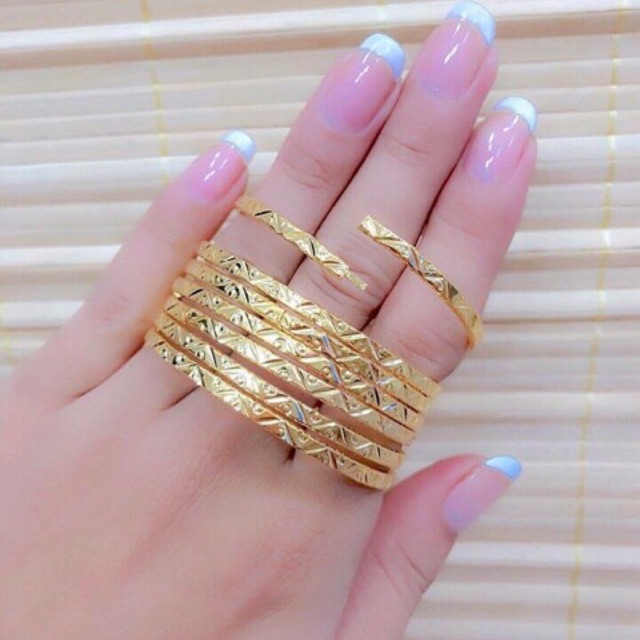 Vòng tay nữ vòng tuần ximen hoa văn khoá bấm vàng đồng non siêu bền