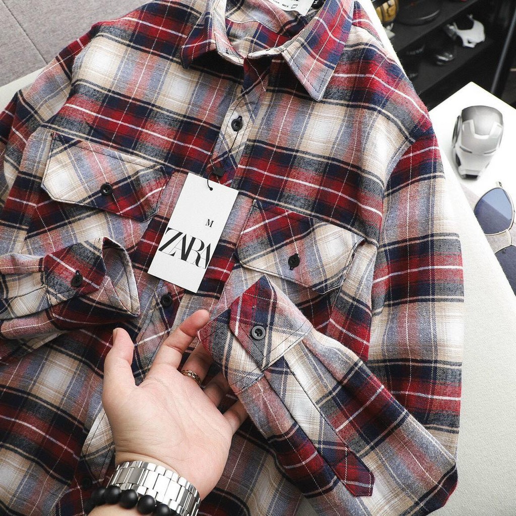 VNXK - Áo Sơ mi caro vải flannel nhiều màu - Sơ mi dạ kẻ sọc khoác ngoài - Shop LASTORE