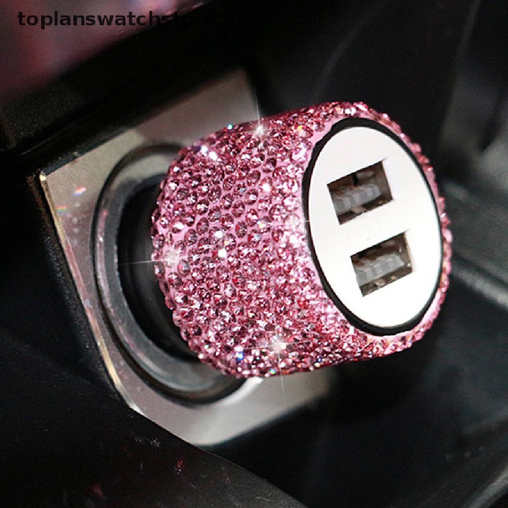 Dây Cáp Sạc Nhanh Hai Cổng USB Đính Đá Lấp Lánh Cho Xe Hơi
