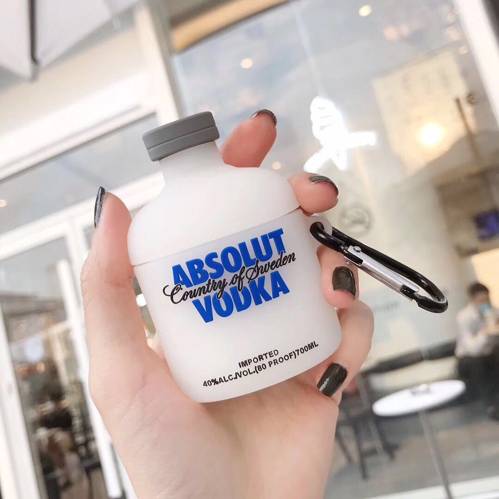 Vỏ Bảo Vệ Hộp Sạc Tai Nghe Không Dây Airpods 1 / 2 / Pro / 3 Bằng Silicon Hình Chai Rượu Vodka 3d Dễ Thương