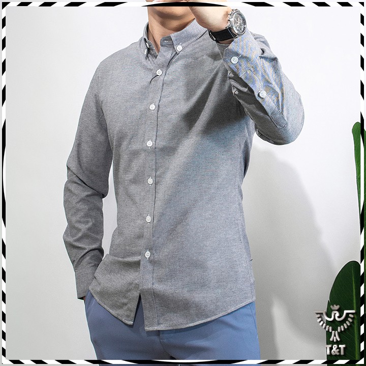 Áo sơ mi nam oxford dài tay kiểu dáng Hàn Quốc dáng ôm cổ bẻ cao cấp full hộp SM01 | BigBuy360 - bigbuy360.vn