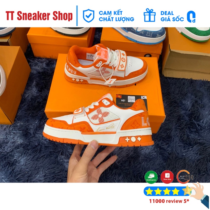 Giày Thể Thao LV Màu Cam Unisex Mẫu Mới Hàng Chuẩn Siêu Đẹp Siêu Êm Ái